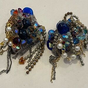 Vintage clip on stones, chains, etc, earrings!!